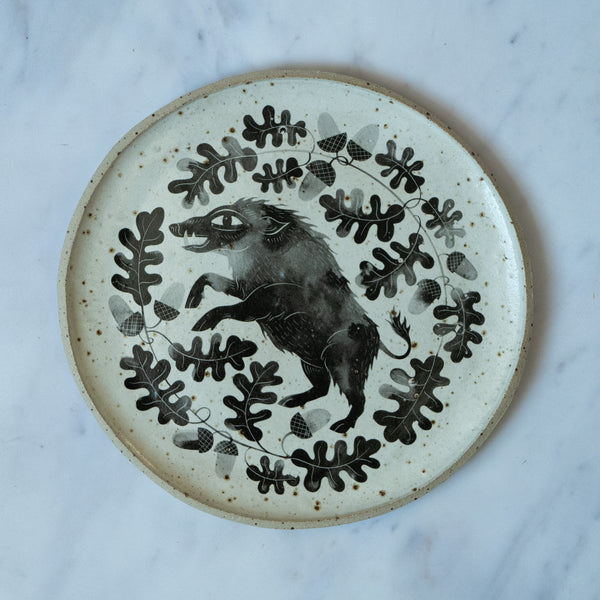 WILD BOAR & OAK LEAVES CERAMIC PLATE