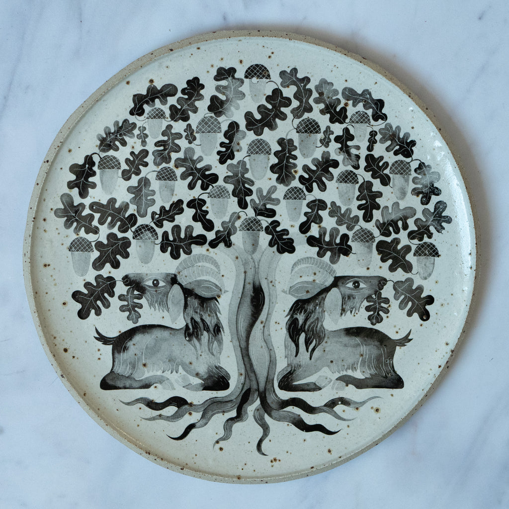 DEER & OAK TREE CERAMIC PLATE
