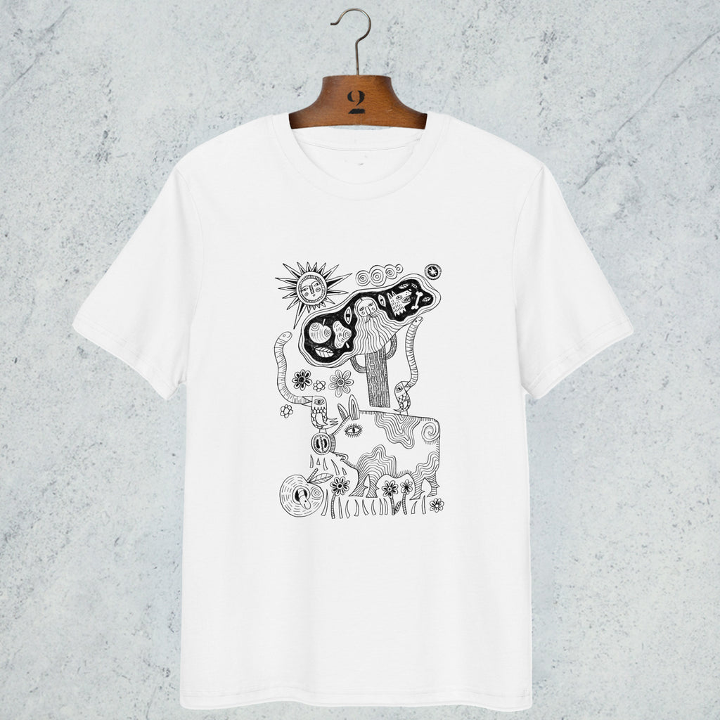 PIG DOODLE WHITE ORGANIC COTTON T-SHIRT