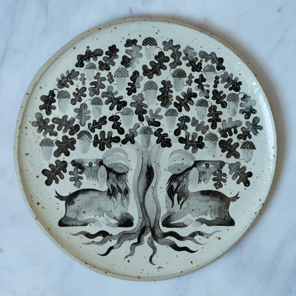 DEER & OAK TREE CERAMIC PLATE