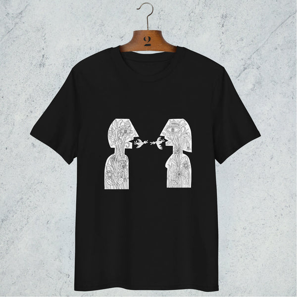FACES DOODLE BLACK ORGANIC COTTON T-SHIRT